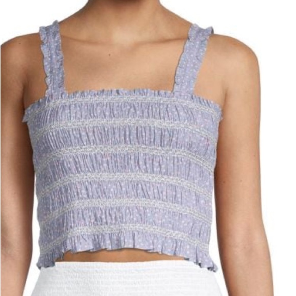 French Connection 12 Top Elao Rhodes Poplin Smocked Top Forget Me Not NWT